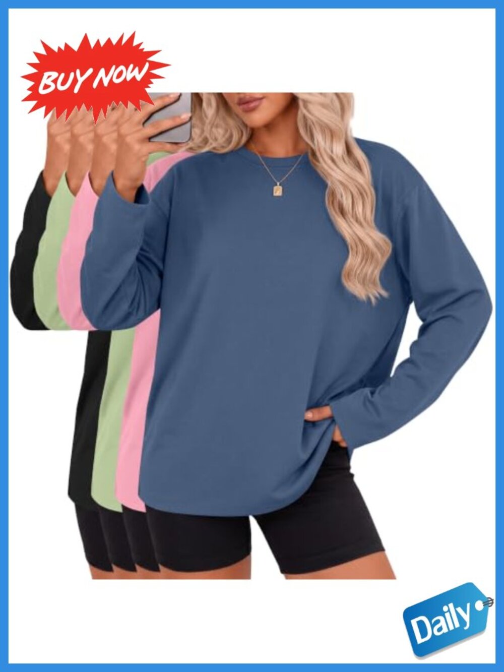 Womens Oversized Crew Neck Long Sleeve Casual Tops 4 Pack